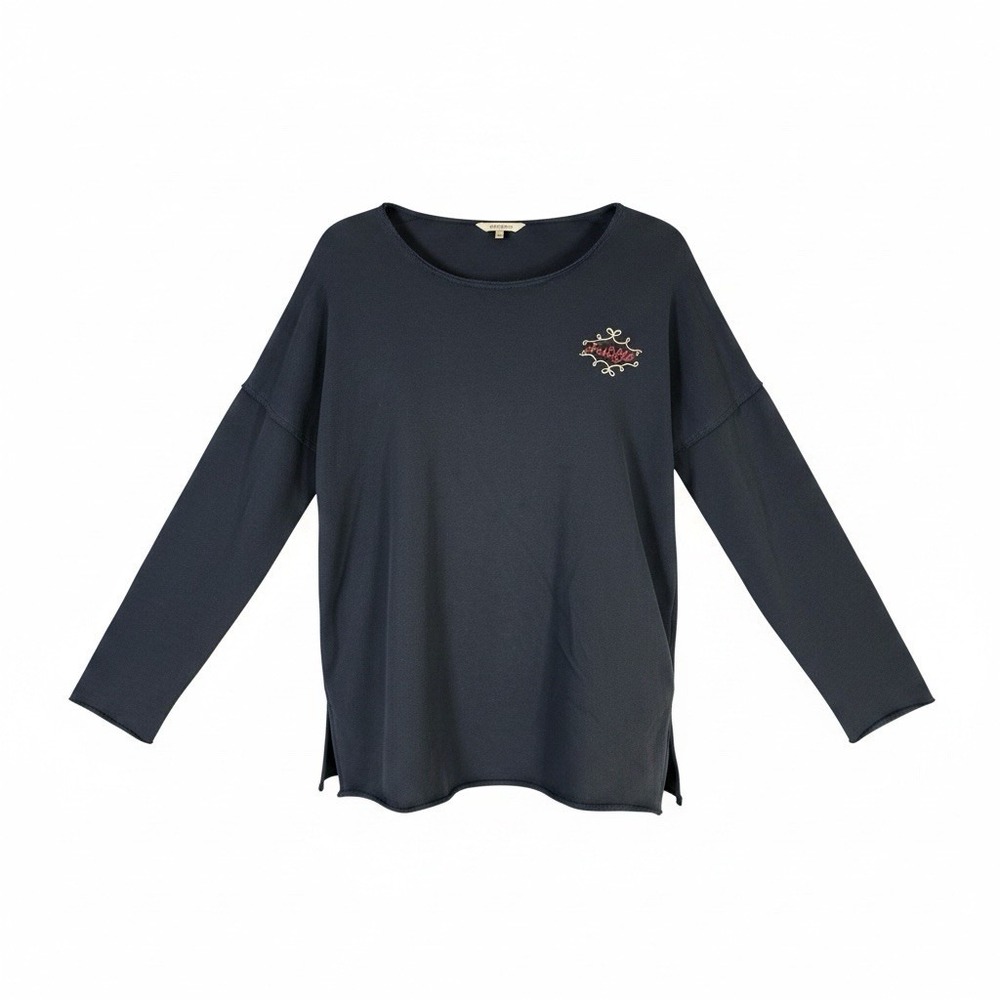 Crown & Ivy Long Sleeve Christmas Sweatshirt Women’s Size L Navy Tunic Pullover